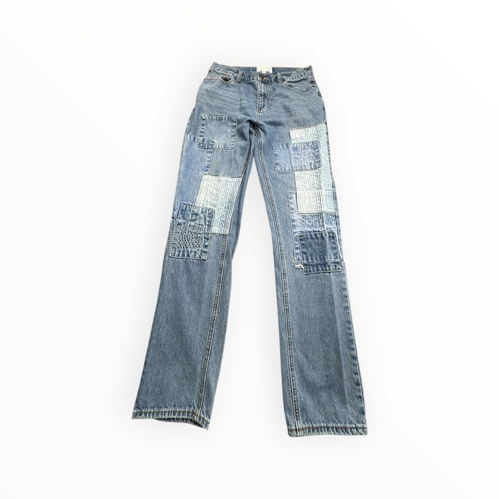 Sun + Stone Jeans Men 31W Blue Patchwork Straight Leg Sashiko Stitch Denim Pants